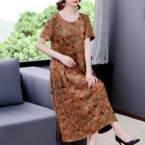 2021 Summer Vintage Floral Silk Satin Midi Dress Spring Casual Solid 4XL Plus Size Sundress Women Elegant Bodycon Party Vestidos
