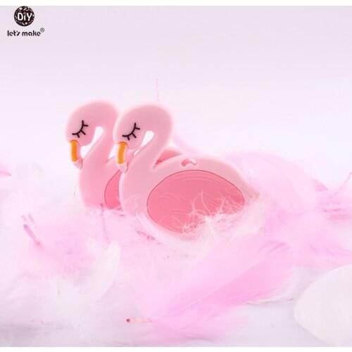 Lets make BPA Free Food Grade Silicone Flamingos DIY Teething Necklace Nursing Pendant 1pc Baby Shower Gift Baby Teether