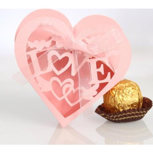10pcs Valentines Day Paper Gift Box Pink Love Heart Candy Dragee Cake Box Wedding Party Gift Bags Packaging Warpping Paper Bags