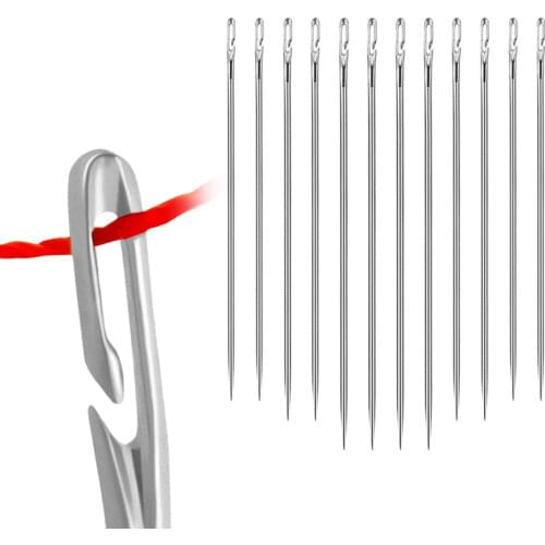 12 Pcs/set Elderly Needle-side Hole Blind Needle Stainless Steel Sewing Without Needleless Threading Hand Household Sewing Tools
