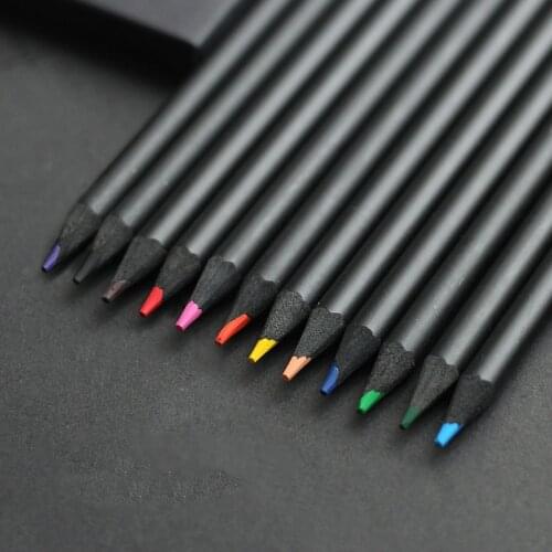 12 Pcs/Set High Quality Color Pencil Set 12 Different Colours Colored Pencils Kawaii School Black Wooden Pencils