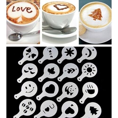 16Pcs Coffee Latte Cappuccino Barista Art Stencils Cake Duster Templates Coffee Tools Accessories