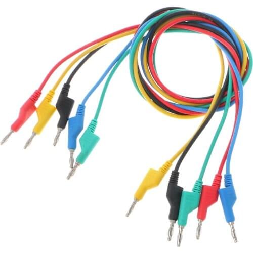 5 Pcs 4mm Dual Banana Plug Smooth Silicone Lead Test Cable For Multimeter 1m 5 Colors L15