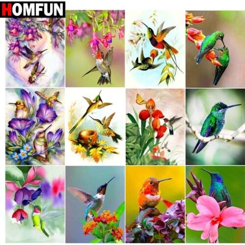 HOMFUN 5D DIY Full Diamond Embroidery "Hummingbird flower daffodil‘’ Diamond Painting Cross Stitch Rhinestone Home Decoration