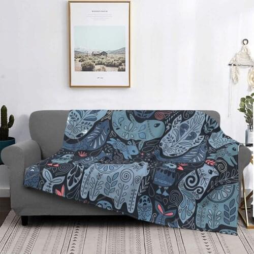 Arctic Animals. Narwhal Polar Bear Whale Puffin Owl Fox Bunny Seal. Throw Blanket Plaid Fur Cushion Plush Mexican