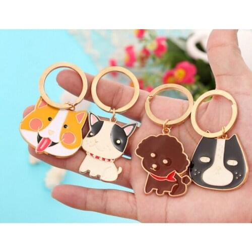 FREE SHIPPING BY DHL 100pcs/lot Metal Dog Head Keychains Cute Dog Keyrings for Women Gifts