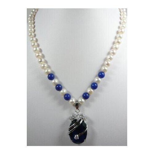 Noble White 7-8 Genuine Pearl Zircon Crystal pendant pendant women Jewelry Necklace 18inches