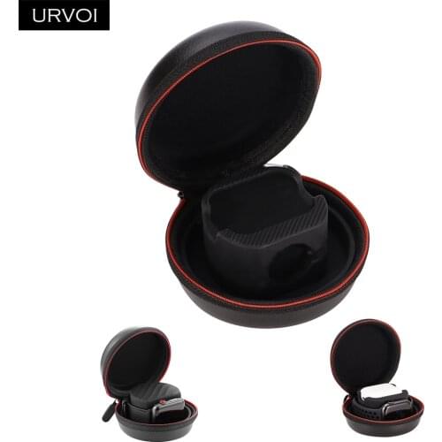 URVOI 2 in 1 holder for Apple Watch series 54/3/2/1 Airpods fashion round design easy carry with hook watch bag PU with silicone