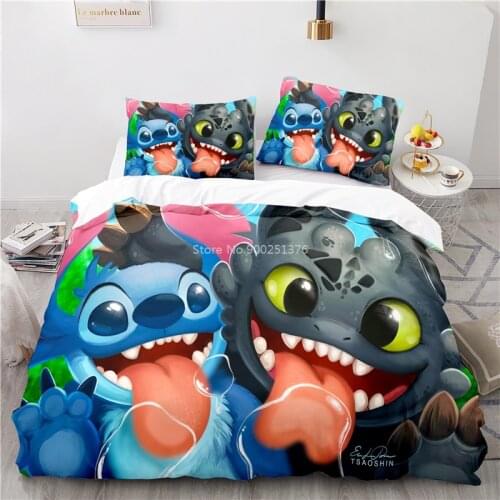Disney Lilo & Stitch Queen King Size Bedding Set Soft Duvet Cover Set Bedspread Quilt Cover & Pillowcase Set Home Textile Gift