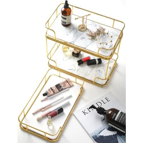 European Gold-plated Double-layer Ceramic Dish Cake Dessert Plate Cosmetics Storage Rack Desktop Debris Finishing Table