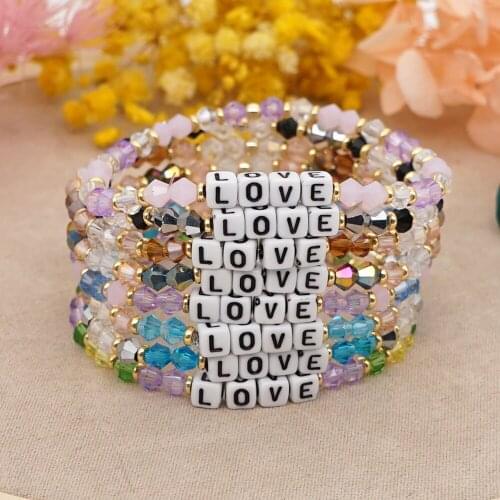 Go2Boho 2021 New Crystal Beaded Bracelet For Women Summer Jewelry Bling Beads Pulseras Mujer LOVE Letter Bracelets Couples Gift