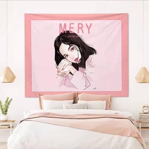Tapestry Kawaii Room Decor Girl Heart Simple Printing Aesthetic Ins Hanging Cloths DecorationBedside Layout Background Cloth