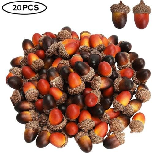 20pcs 3.3x2.3cm Artificial Simulation Small Acorn Plant Fake Fruit Autumn Christmas Home Kitchen Decor Props