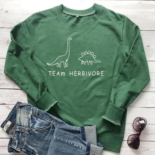 Team Herbivore Vegan Sweatshirt Women Streetwear Kawaii Dinosaur Pullover Vegetarian Lover Long Sleeve Tumblr Jumpers Drop Ship