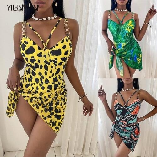YILINHAN Sexy Leopard Print One-Piece Swimsuit Bodysuit Women Push Up Bikini Swimwear Summer Chain Straps BacklessBathing Suits
