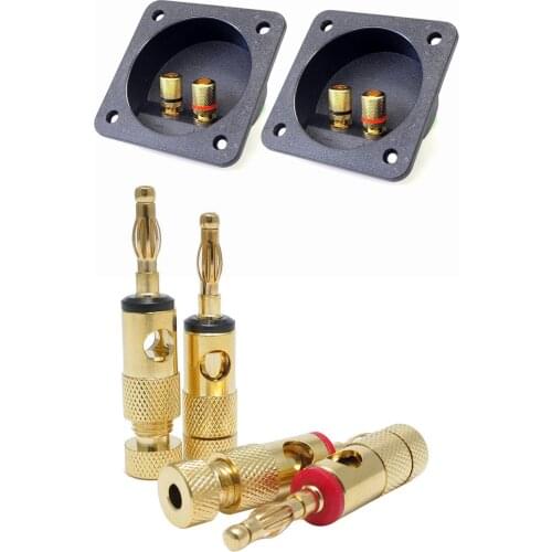 Hot TTKK 6 Pcs Accessories: 4 Pcs Gold Plated Banana Plugs 4Mm LL68-4BP1 & 2 Pcs Car Stereo Screw Cup Connectors Subwoofer Plugs