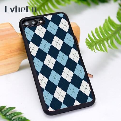 LvheCn Silicone Rubber Phone Case Cover for iPhone 6 6S 7 8 Plus X XS XR 11 12 Mini Pro Max Blue Argyl