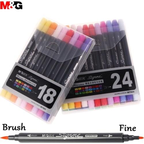 M&G 12/18/24 Colors Watercolor Brush Pen Colored Caligraphy Pen Markers Brushpen Waterbrush Drawing for Dessin Manga Supplies