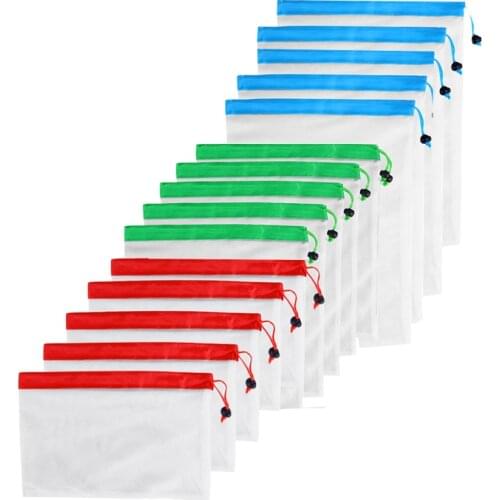 Reusable Fruits And Vegetables Storage Beam Mesh Bags Practical Polyester Vegetable Beam Pocket With Drawstring Kitchen Supplies
