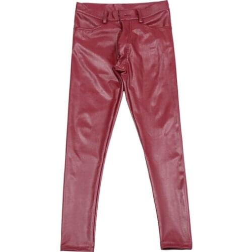 Fashionable Thicken Style Mens Tight Imitation Leather Trousers High Elastic PU Locomotive Boots Trousers Ankle Pencil Legging