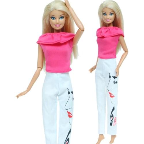 Fashion 1 Set Outfit Pink Clothes White Lady Pants Girl Daily Casual Wear Elegant Blouse for Barbie Doll Accessories DIY Kid Toy