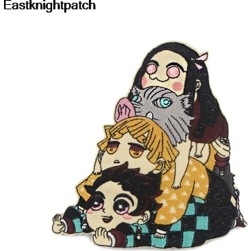 E1716 Anime Kimetsu no Yaiba Iron On Patch Clothing Diy Embroidered Sewing Applique Patches Fabric Apparel Patchwork