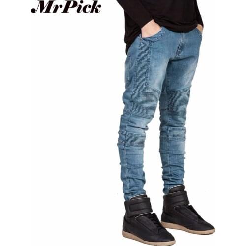 2016 Men Skinny Jeans Men Runway Slim Racer Biker Jeans Strech Hiphop Jeans For Men Y2036