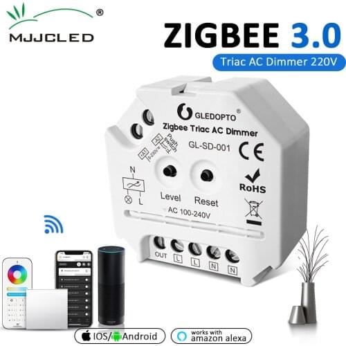 GLEDOPTO Zigbee Triac Dimmer 220V AC 110V 230V Push Switch 2.4G RF Remote Voice Control Smart Dimmer for LED Lamp Bulb Light