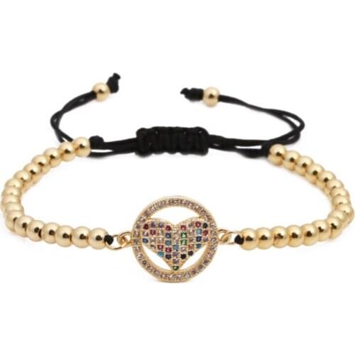 Romantic Style Light Yellow Gold Color Love Heart with Cubic Zirconia Elastic Bracelet Handmade Weave Jewelry