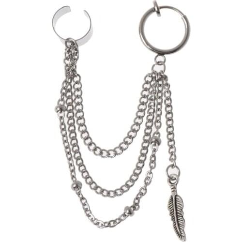 Leaf Drop Earring Double Chain Feather Drop Earrings Korean Jewelry 652B