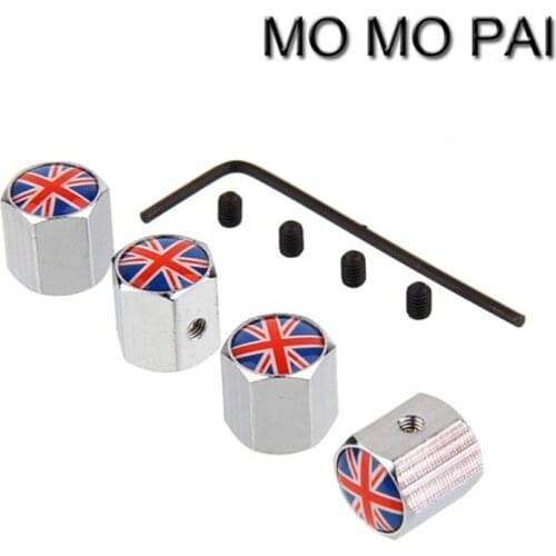 Theftproof Stainless Steel 4PCS Car Wheel Tire Valves Stem Air BRITAIN/UNITED KINGDOM flag fit for toyota bmw audi vw