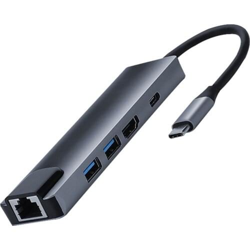 Type C HUB 5-In-1 USB3.0 Docking Station HDMI-Compatible+RJ45+USB3.0+PD USB Hub for Pro/Air Huawei Matebook 13