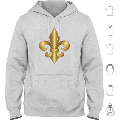 Gold Fleur-De-Lis Pattern Hoodie Long Sleeve Fleur De Lis New Orleans Louisiana French Symbol Icon Gold Decorative