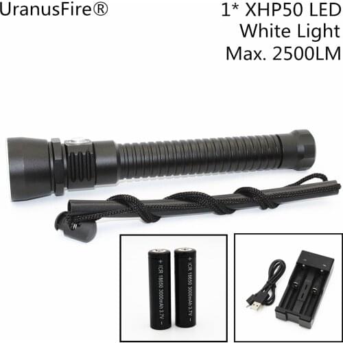 UranusFire XHP50 LED Diving Flashlight 2500LM 19W Waterproof Dive Torch Aluminum Lamp Use 18650 Battery