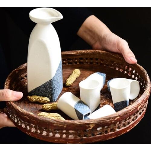 Wine Cup Cold Sake Set Bottle Ceramic Chinese Style Vintage Sake Set Black Color Matching Wijnglazen Household Utensils EI50BW