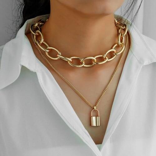 Vintage Double-layer Necklace Hip Hop Lover Lock Pendant Collar Necklace Punk Padlock Chain 2020 New Women Charms Jewelry