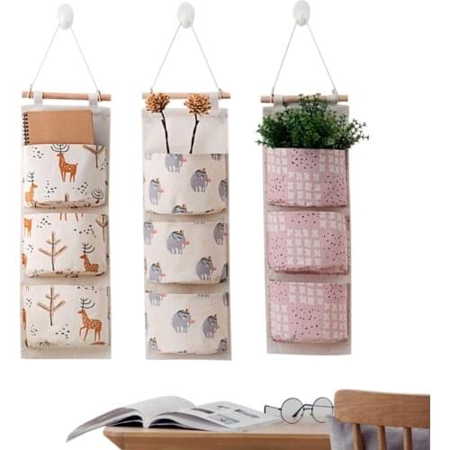 XZJJA Cartoon Multilayer Hanging Organizers Socks Underwear Storage Bag Multi-purpose Cotton Linen Wall Wardrobe Storage Pockets