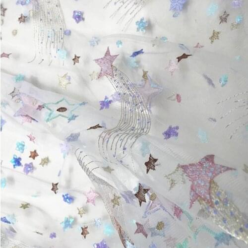 Colorful Star Tulle Mesh Fabric with Sequins for Flower Girl Dress, Tutu Dresses, Cocktail dress 100*130cm