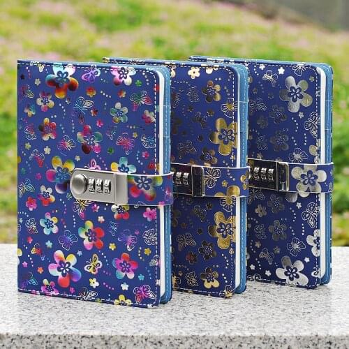 Retro A5 Notebook with Lock Writing Pads Lockable Notepad Flower Password Code Diary Student Gift School Supplies