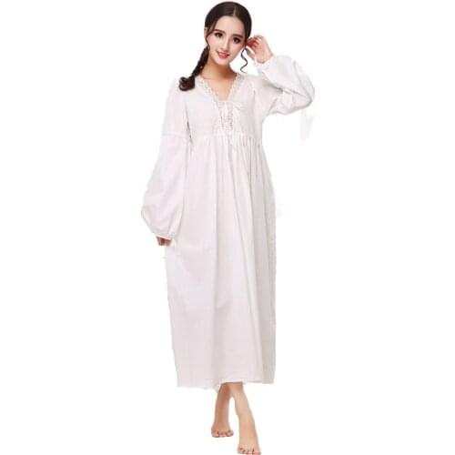 Women Sexy Nightwear Long Nightgowns For Women Summer Cotton Dress 2018 Deep V Ladies Night Gowns White Princess Nightgown