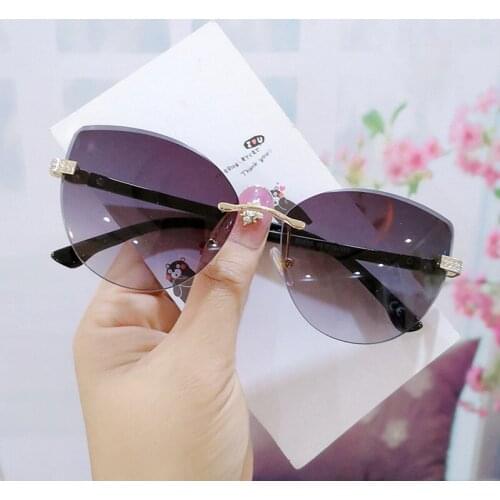 Women Sunglasses Fashion Trending Cats Eye Frameless Glasses Vintage Gradient Lenses Luxury Designer Men Driving Glasses UV400