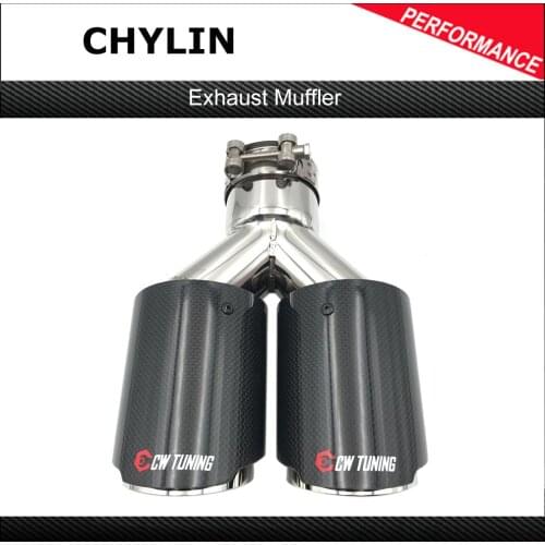 1PCS Glossy Carbon Stainless Steel Universal Dual tip Equal Length Exhaust End tail Middle Exhaust Muffler Tip For Ak