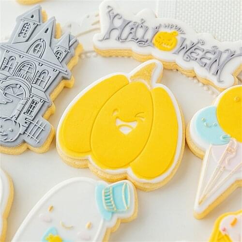 2pcs/set Acrylic Halloween Pumpkin Ghost Embossed Mold Fondant Sugar Craft Cookies Cutter Birthday Stamp Mold Craft Baking Tools