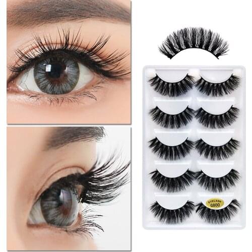 5 Pairs 3D False Lashes Fake Eyelashes Invisible Band Natural Long Thick Crisscross Black Eyelash Full Strip Reusable