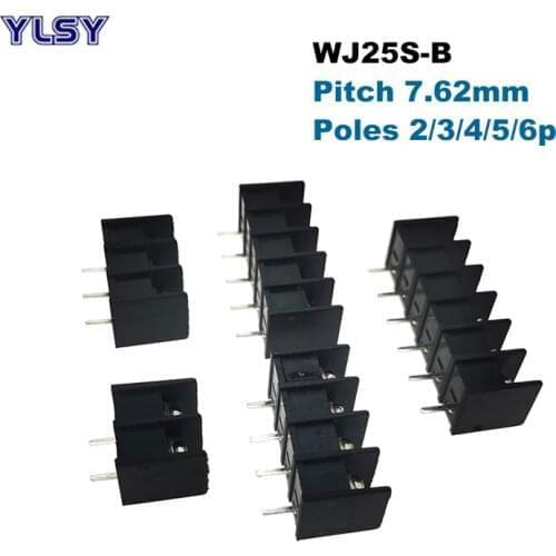 50Pcs 25S-B Pitch 7.62mm Barrier Screw PCB Terminal Block Morsettiera Straight 2/3/4/5/6P Wire Connector Bornier Cable 14AWG 15A