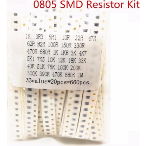 660Pcs 33values 0805 0603 SMD Resistor Kit Assorted Kit 1ohm-1M ohm 1% 33valuesX 20pcs Sample Kit
