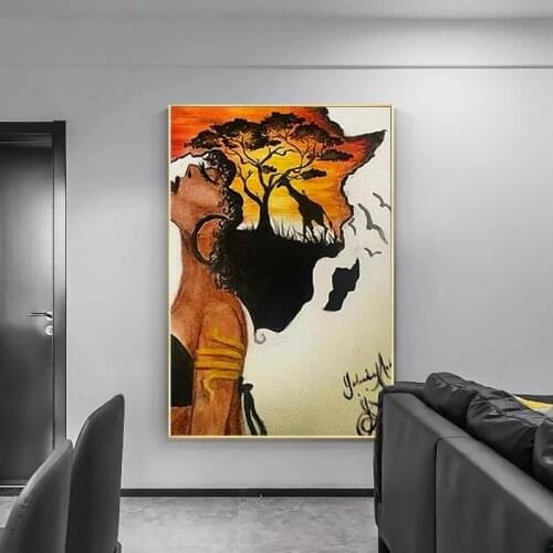 Classical African Woman Abstract Africa Map Shape Head Canvas Painting Posters and Prints Wall Art Aesthetic Picture Home Decor