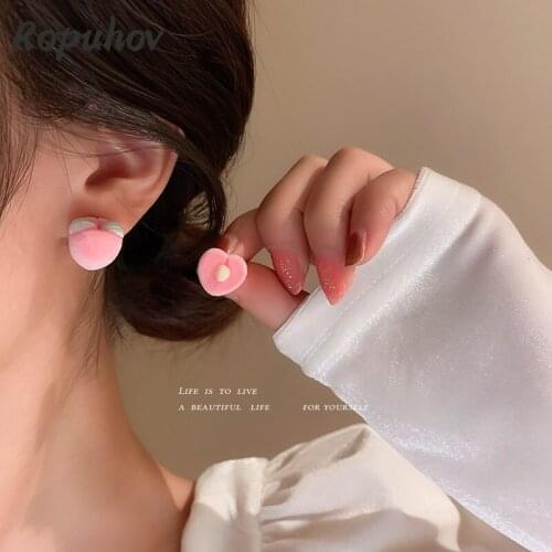 ROPUHOV 2021 New Korean Trendy Jewelry 925 Silver Needle Asymmetric Acrylic Peach Earrings Sweet And Lovely Earrings
