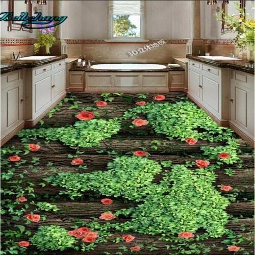 Beibehang Big Tree Vine Rose Flower 3D Tile Thickening Waterproof Flooring Painting Large Custom Wallpaper Mural