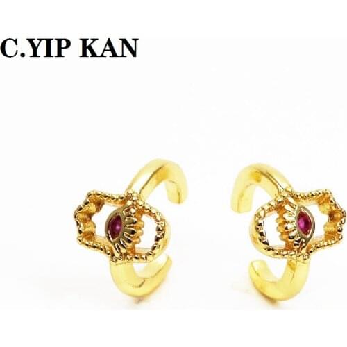 C.YIP KAN Fashion U-shaped gold-plated ear clip copper micro inlay color zircon palm eye non hole earring ear bone clip